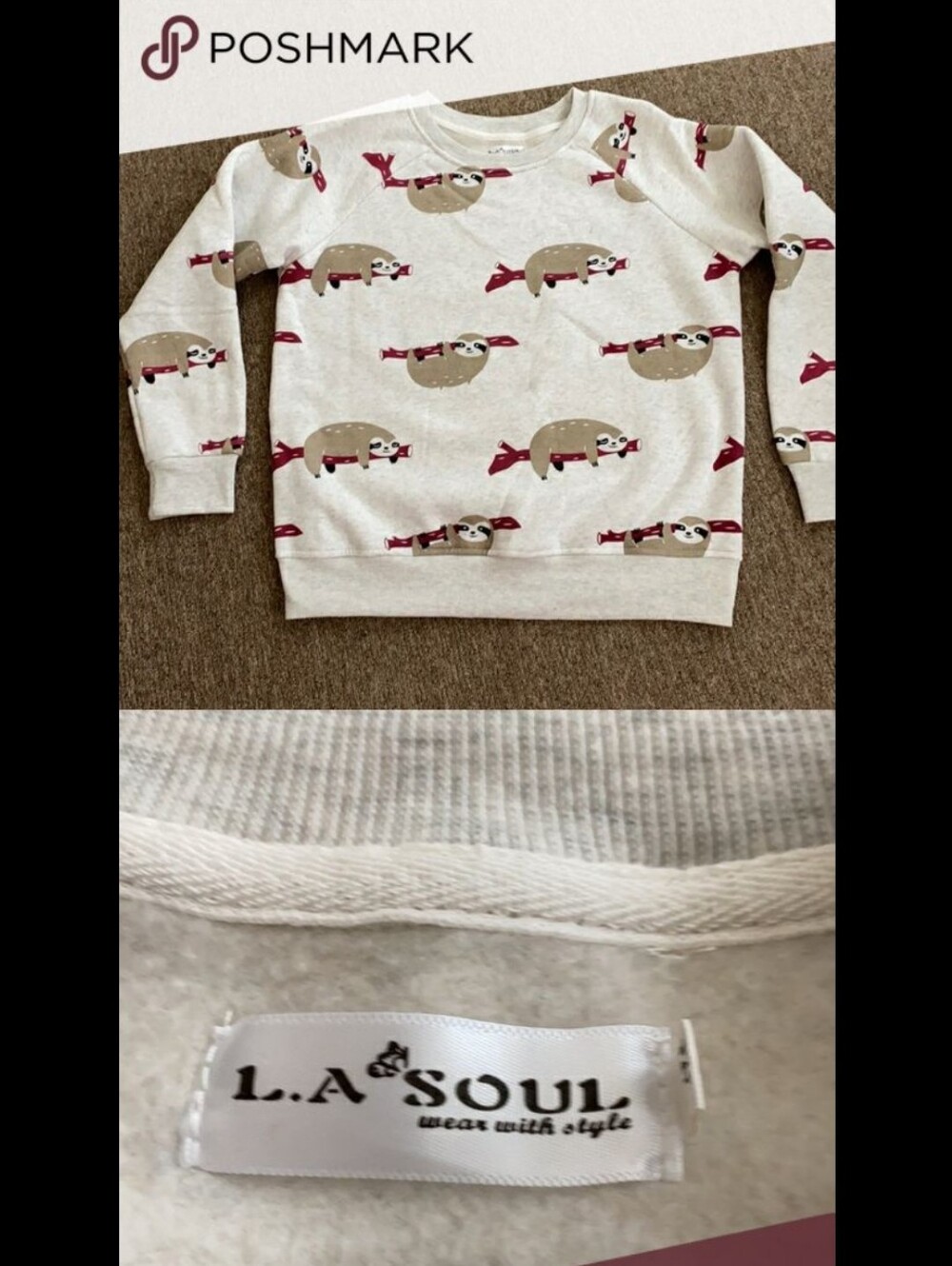 Sloth Patten Animal Print Gray Sweatshirt Long Sleeve Small NWT. - Picture 2 of 7
